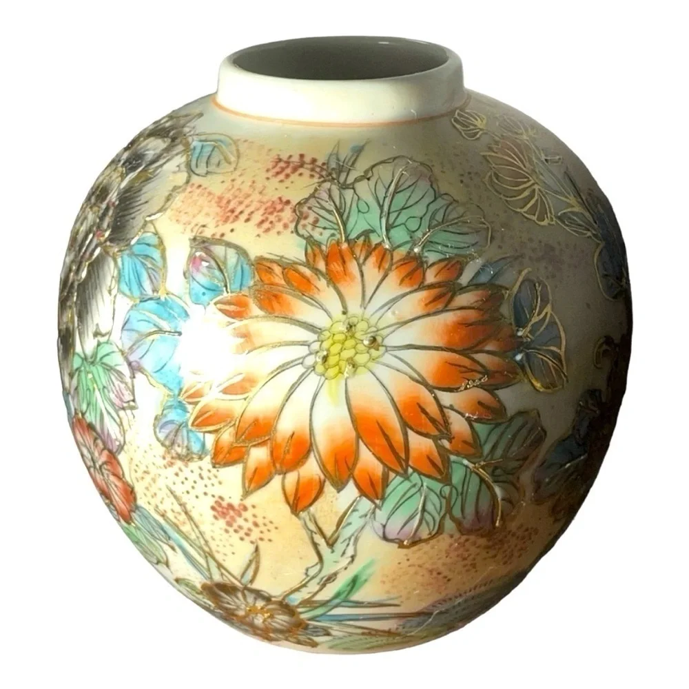 Vintage Chinese Export Partridge Chrysanthemum Hand-Painted Porcelain Vase